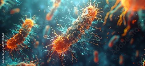 A closeup of a single sepsis bacterium mutating and evolving into a more dangerous form