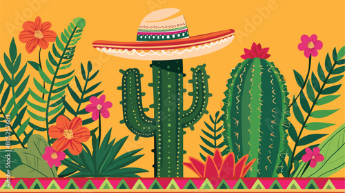 Viva mexico colorful poster of cactus plant with maxis