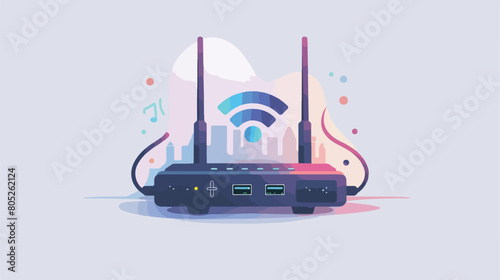 WiFi router with antenna and network cables on light