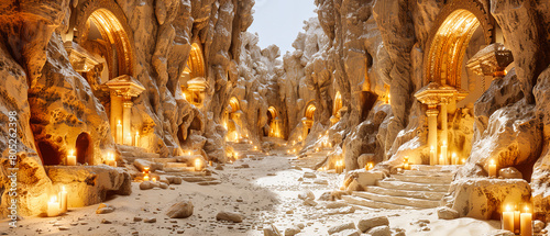 Mysterious and ancient cavern illuminated by subtle lighting, highlighting the natural rock formations within