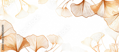 ginkgo leaf pattern and golden line art minimalism texture background