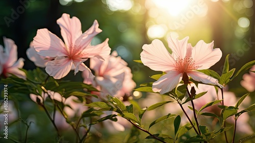 delicate light pink flowers sun