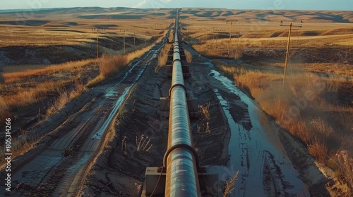 Cinematic time-lapse sequences of pipeline construction, showcasing the installation of oil 