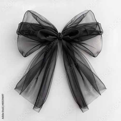 AI generated illustration of a black bow crafted from organza and netting in black color