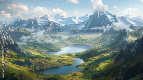 great Picturesque views of mountains, valleys, lakes, and rivers 