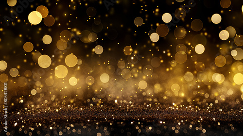 Explosion metallic gold glitter sparkle. Golden Glitter powder spark blink celebrate, blur foil explode in air,