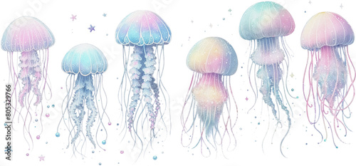 Watercolor jellyfish pastel clipart, transparent background, PNG