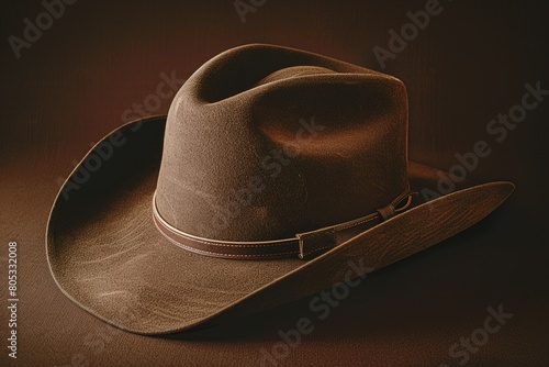 Brown cowboy hat on dark background exuding vintage Western vibe