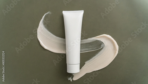 Smears of liquid foundation and cream tube mockup. Cosmetic product promotion, skin care concept