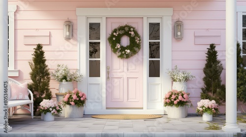 potted pink front door