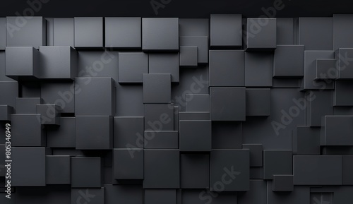 This image is a 3D rendered depiction of an assortment of blocks in various sizes creating a monochrome geometric pattern