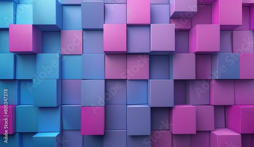 A vibrant abstract 3D visualization of a wall of cubes in contrasting pink and blue hues, offering a pop-art feel