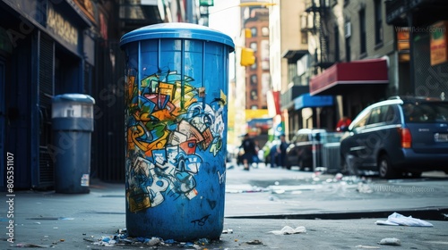 stickers blue trash can