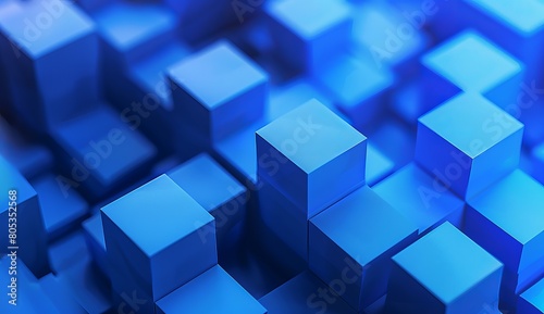 A 3D rendering of blue cubic geometric shapes creating a structured and organized visual effect
