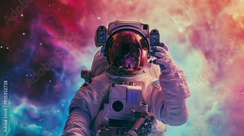 astronaut in the middle of a nebula