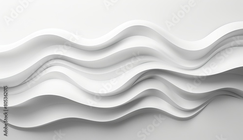 Digitally created image with smooth white waves flowing across a neutral grey background giving a calming effect