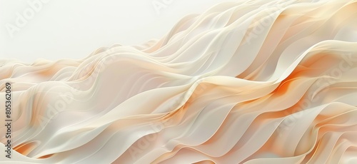 Delicate silk fabric waves creating a soft, fluid texture with pastel peach hues and a sense of gentle motion