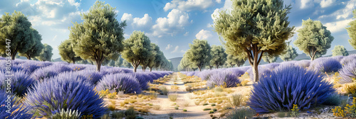 Serene field of blooming lavender under a summer sky, showcasing the vibrant purple hues of rural Provence