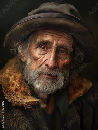Portret starszego mężczyzny z siwą brodą.