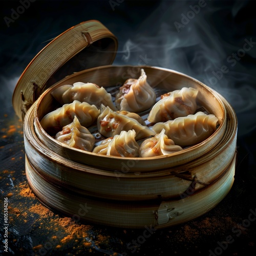 Dim Sum Dumplings, Steamed Chinese Buns, Dumplings Jiaozi, Dimsum, Momo Abstract Generative AI Illustration
