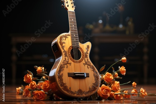 Guitar in studio with flowers