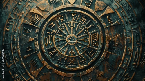 Intricate ancient symbols on a mystical artifact