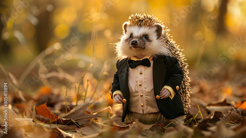 Hedgehog Haute Couture, Elegant Attire for a Prickly Pal --ar 16:9 Job ID: e009e822-35f5-4332-9e54-2a897ef1136e
