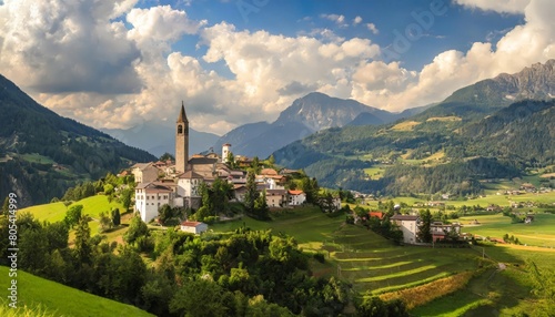 Striking vista of a European village tucked into the hillside 