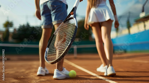 The Close-Up of Tennis Rackets in the Hands of Male and Female Players, Ready for the Match