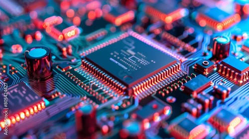High-resolution close-up of a silicon die, illustrating the complex architecture of modern computer chips, close-up