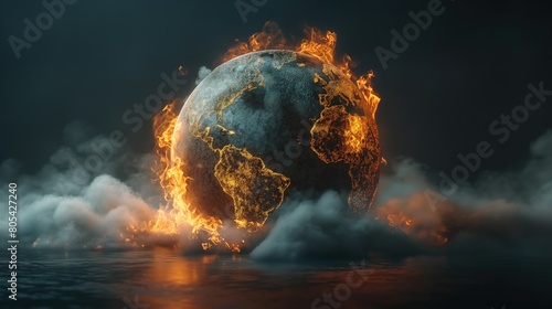 Conceptual image of an Earth globe boiling.