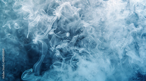 Wispy smoke tendrils in frosty blue and stark white, creating an icy visual that resembles a frozen winter scene.