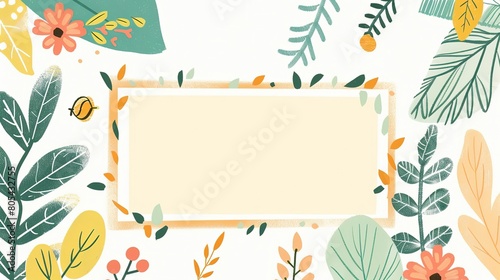 springtime flower blossom minimal cartoonish doodle page print border design, with blank empty space for mock up message background