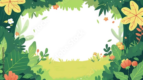 spring summer leaves tree branch foliage cartoonish page print design, with blank empty space for mock up message background 