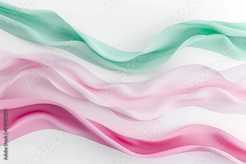 Matte cerise pink and soft jade green tiddle waves, providing a fresh and lively abstract on a solid white background.