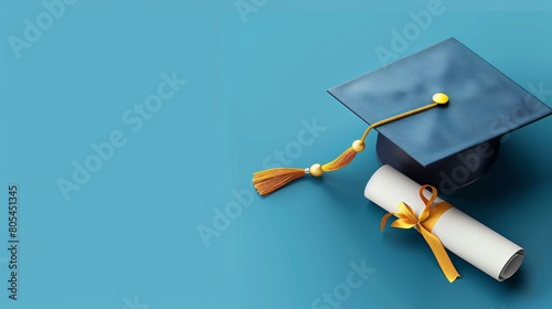 Sleek and modern graduation theme with teal graduation cap and diploma set against a vibrant turquoise background