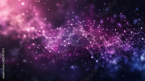 Cosmic purple to twilight gradient with tiny futuristic molecular structures Small polygons transitioning in color, symbolizing the blend of art and science.