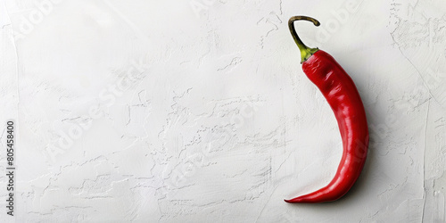 Red chili on a white stone background, place for text, copy space