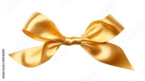 Gold color silk ribbon bow isolated on transparent background.