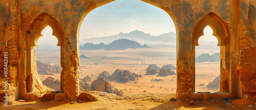 Traditional mud brick village in the Middle Eastern desert, showcasing ancient architectural heritage under a clear sky