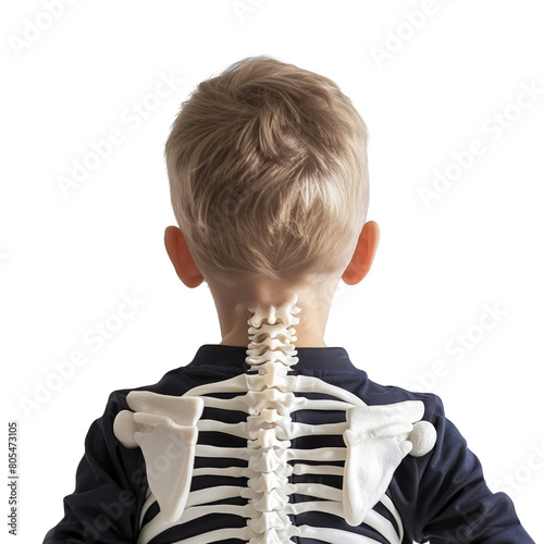 Młody chłopak ubrany w kostium szkieletora bawi się na zabawie karnawałowej. Kostium jest dokładnie wykonany, a chłopiec wygląda zadowolony
