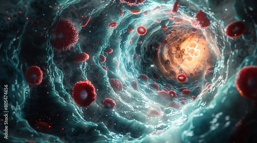 Explore the inner workings of the circulatory system using a high-definition microscope to witness the precise movements of a white blood cell as it chases down invaders