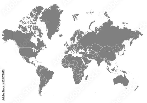 Outline of the map of World with regions