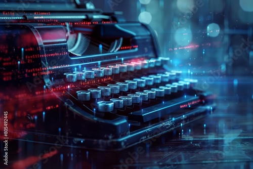 A closeup cyber concept captures an oldfashioned typewriter with weird