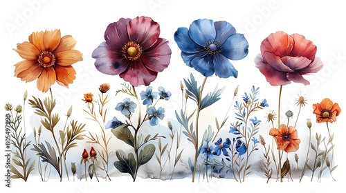 The image shows a variety of flowers in full bloom
