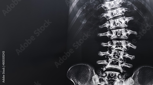 Close-up of an X-ray image showing spinal injury, isolated on a black background, close-up