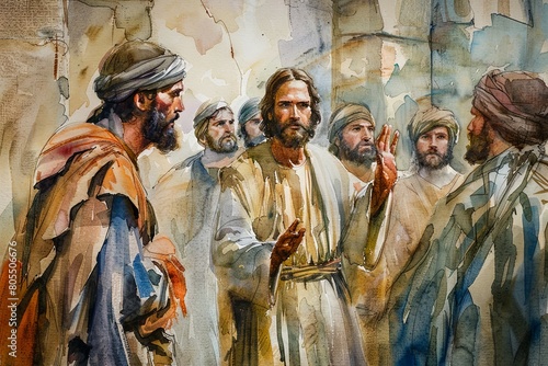 Legendary Ministry of Jesus Christ with His Disciples in Watercolor Painting