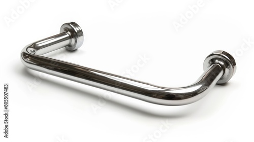 Stainless Steel Grab Bar for Handicap. Isolated Object with Bending Handle and Tube Pipe
