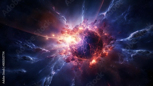 Abstract cosmic background illustrates a spectacularly planet. A black star shines in the interstellar space wallpaper.