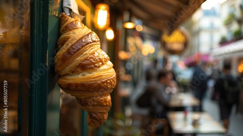 "Delicious Rustic Croissant freshly Baked Golden Pastry on Wooden Table, Perfect for Breakfast or Brunch Concept. French Bakery Delight!"